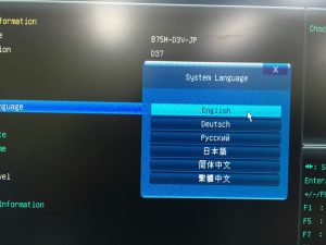 BIOSの言語設定、日本語